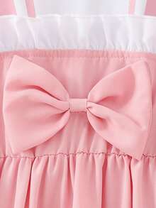 女童夏季连衣裙，兔耳印花 - 泡泡袖蝴蝶结连衣裙，轻便休闲，适合幼儿（2-3岁，4-5岁，6-7岁） - 粉色 - 查看 4