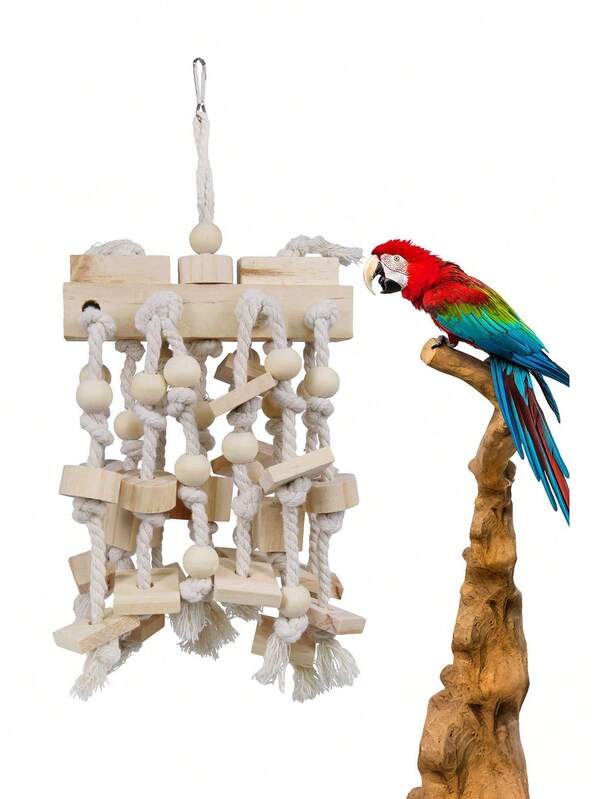 1 Stück Kau-Spielzeug für Haustiere, natürlicher Holzwürfel-Spielzeug für große bis mittelgroße Papageien wie Kakadus, Aras, Puzzle & Futtersuche Vogelkäfig Zubehör