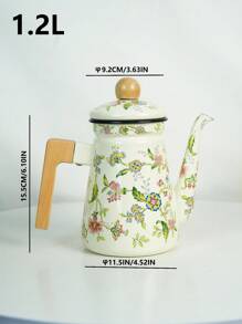 1 Set 1.2L Retro Floral Enamel Teapot, Milk Pot, Lid Cup, Square Pot, Coffee Pot, Handmade Tea Infuser Pot, Household Boiling Water Enamel Pot, Desktop Decorative Enamel Pot, Enamel Pot As Gift For Friends And Elders, Enamel Pot That Can Be Directly Heated In The Kitchen Back To School