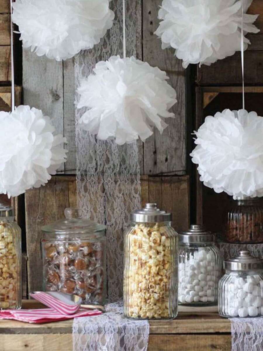 10 buc/set bile de flori de hârtie roz pal, pompoane de hârtie pentru decor de petrecere, bile de hârtie pentru decor de fundal pentru petrecere de ziua de naștere, potrivite pentru Crăciun, Anul Nou, aniversare, decorațiuni de nuntă