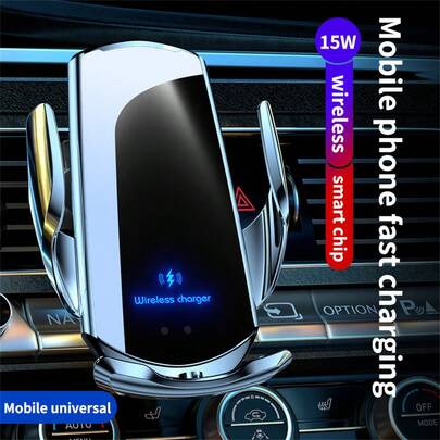 SZYSGSD [15W Fast Wireless Car Charger | Auto-Clamping Wireless Car Charger Phone Holder - Black & Silver, Suitable For Road Trips, Driving, One-Handed Operation, Car Accessories, Magnetic Wireless Charging]
