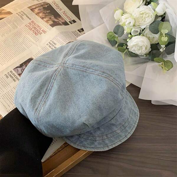 Women Newsboy Caps Visor Denim Beret Hat Artist Painter Hat Gatsby Cabbie Hat Octagonal Visor Hats