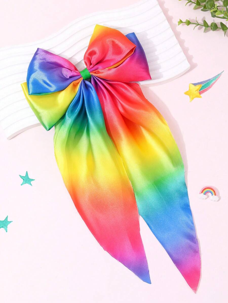 1 件彩虹渐变长尾发夹，适合女孩、骄傲蝴蝶结鳄鱼夹、优雅发夹、幼儿女孩马尾发夹、生日婚礼夏季夏威夷海滩派对发夹礼物、儿童发饰。 - 彩色 - 查看 1