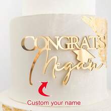 Custom College Graduation Cake Toppers,Congrats Name Acrylic Cake Charm ,Graduation Cake Topper ,Grad Cap Cake Decor ,College Graduation Cake , Gold Cake Topper , 2025 Cake,Perfect Gift For Family & Friends & Classmates.