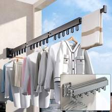 Heavy Duty Folding Drying Rack, No Hole Invisible Folding Clothesline, Window Sill Balcony Telescopic Indoor And Outdoor Wall-Mounted Clothes Rack, For Drying Clothes, Socks, T-Shirt Metal Clothes Rod.
