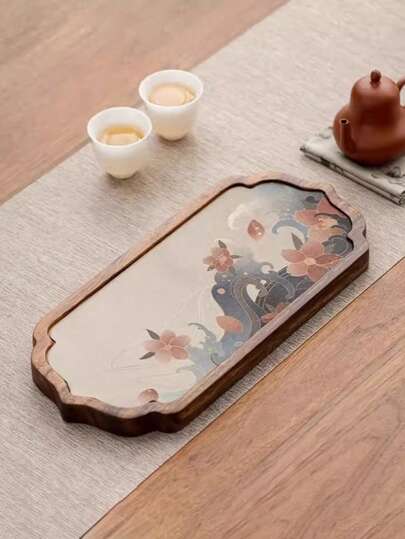 LEEAN 1PC Wooden Tea Tray With Tea Seat. Suitable For Coffee, Milk, Breakfast, Afternoon Tea. Small Kung Fu Tea Tray. Back To School