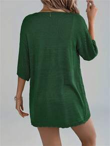 Summer New Hollow Out Short Sleeve Knit Cardigan Beach Cover Up Thin Jacket For Women - Army Green - View 2