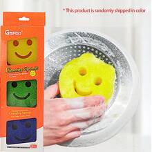 3pcs Cartoon Smiling Face Cellulose Sponge, Honeycomb Seaweed Cleaning Sponge Blocks For Kitchen Washing Dishes - Multicolor - View 1