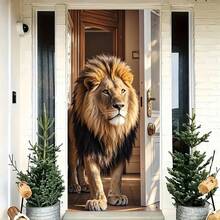 1 pieza (35*70 pulgadas/90*180cm), Material de poliéster, Cenefa para el marco de la puerta, Cortina de puerta 2D, Diseño de león majestuoso, Material de poliéster, Decoración colgante multiusos, Sin necesidad de energía, Se ajusta a la mayoría de las puertas, Decoración de fiesta de temporada