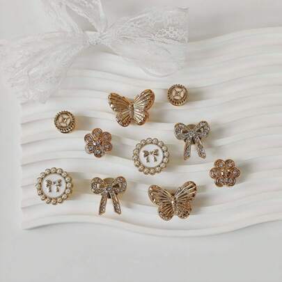 10 pingentes de sapato faça você mesmo - borboleta brilhante, laço, botões decorativos florais, material leve não metálico, estilo versátil e fofo da moda Y2K para homens e mulheres, adequado para sapatos de praia de EVA, sandálias, decoração de sapatos removíveis, presente de Natal