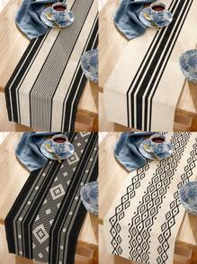 1pc Black & White Geometric Lines Linen Tablecloth/Table Runner, Suitable For Home Dining Room, Indoor Decor, Rectangle Table, Kitchen Cabinet, TV Stand. Romantic Wedding, Outdoor Party, Holiday Party Tabletop Decor, Heat Resistant & Washable