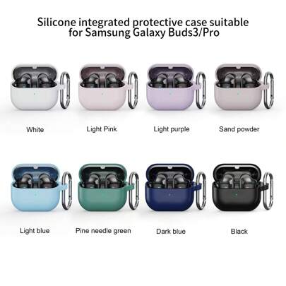 Locking 2mm Thick Silicone Protective Case With Strap Hook For Samsung Galaxy Buds3 And 3 Pro, Solid Color Anti-Drop