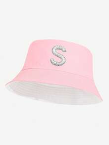 1pc Women's Fashionable 26 Pearl Letter Bucket Hat, Versatile Outdoor Sun Hat, Suitable For Spring & Summer Daily Wear, Outdoor Camping, Hiking, Street Style Matching, Great Gift - Pink - View 19