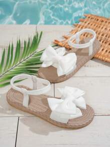 Wide Fit Women's 2025 Summer New Strap Bowknot Decor Elastic Ankle Strap Flat Sandals, Lightweight Comfortable Non-Slip, Suitable For Home, Leisure And Daily Wear