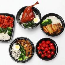 WVWV 25 盎司/750 毫升圆形食品储存容器，黑色便当盒，一次性餐食准备容器，微波炉/冰箱/可堆叠，适用于分份、外卖、野餐、汉堡、家庭聚会、节日派对 - 黑色 - 查看 5