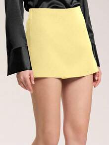 Women's Casual Versatile Butter Yellow High Waist Skorts - Yellow - View 5