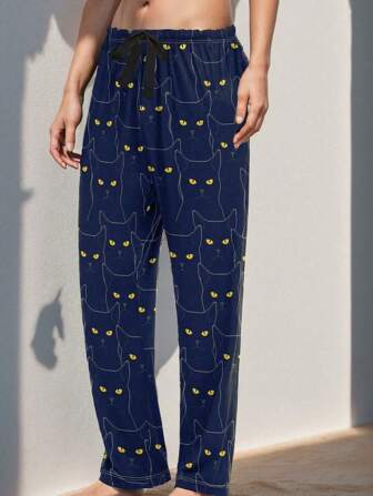 男士全身猫咪印花家居睡裤，春夏秋冬款