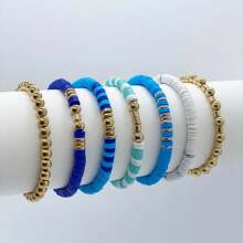 1 boîte de perles en argile bleue pour la fabrication de bracelets, perles de style océan bleu de 6 mm pour bracelets d'amitié. Kit de fabrication de bijoux avec cordon élastique en cristal. Matériel pour bracelet DIY comprenant fausse perle, poterie douce, polymère, lettrage, septums d'étoile de mer et coquillage