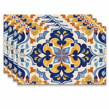 A Set Of 4/6pcs With Blue Patterns, Table Placemats, Made Of Machine Washable Polyester Fiber, This Rectangular Heat-Resistant Placemat Is Heat-Resistant, Stain Resistant, Waterproof, And Easy To Clean. It Is Suitable For Desktop Decoration, Holiday Party Decoration, And Desktop Protection, And Is Suitable For Both Home And Outdoor Use