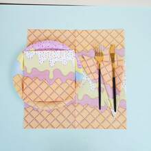 68/10 件冰淇淋、7 英寸、9 英寸、纸杯、纸巾 - 冰淇淋派对用品、冰淇淋印花一次性纸盘，适用于生日、婴儿派对、草坪婚礼装饰、甜甜圈和餐巾派对用品 - 彩色 - 查看 10