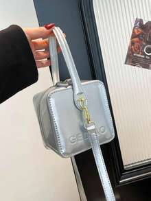 1pc Spring/Summer New Solid Color PU Leather High-Quality Letter Decor Small Square Handbag & Crossbody Bag - A - View 12