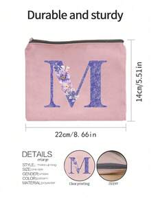 A-Z Floral Print Cosmetic Bag, Gift For Girls, Cute Retro Minimalist Alphabet Pattern Print Storage Pouch, Makeup Bag, Small Items Organizer, Cosmetic Bag, Toiletry Bag, Clutch, Lightweight Foldable Organizer, Minimalist Shopping Bag, Teacher Gift Clutch, Nurse/Doctor/Teacher Storage Pouch, Suitable For Personal Travel Makeup Storage, Travel Essential, Vacation/Back To School Supplies Bag, Women Travel Cosmetic Bag - Pink - View 11