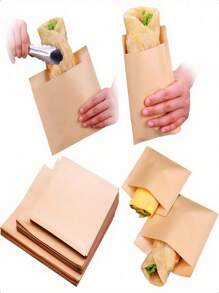 100pcs Thickened Paper Bags, Grease-Proof, Suitable For Snacks, Sandwiches, Hamburgers, Cookies, Pastries - Unbleached, No Closure, Easy-Grip Thin Film Grease-Proof, Suitable For Baking Cookies, Snacks, Sandwiches, Popcorn And Small Gifts, Food Storage Bags, Packaging Bags