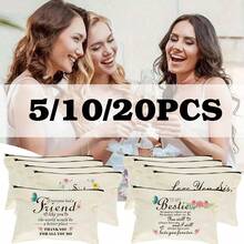 5/10pcs Floral Pattern Gratitude Themed Printed Canvas Gift Bags Set, Friendship Themed Cosmetic Bag Set, Text Expressing Love Zipper Bags For Jewelry And Hair Accessories, Gift Bags For Wedding Party, Cosmetic Bag, Toiletry Bag, Medicine Bag, Snack Bag, Travel Accessories, Multi-Purpose Bag, Stationery Bag, Thank You Gift, Party Favor, Bridesmaid Gift, Gifts For Family, Friends, Classmates, Graduation Gift, Travel Gift - Beige - View 10