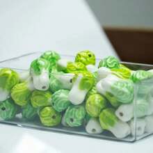 5pcs Cabbage-Shaped Cute Fruit And Vegetable Ceramic Beads, Fun Loose Beads For Necklace Earrings Bracelet Keychain DIY, Cartoon Charms Spacer Accessories, 20mm