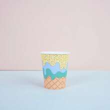 68/10 件冰淇淋、7 英寸、9 英寸、纸杯、纸巾 - 冰淇淋派对用品、冰淇淋印花一次性纸盘，适用于生日、婴儿派对、草坪婚礼装饰、甜甜圈和餐巾派对用品 - 彩色 - 查看 3