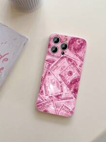 1pc Banknote Pattern Pink Edge Matte Lens Protection Anti-Fall Phone Case Compatible With Samsung//Redmi/VIVO/OPPO