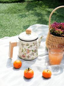 1 Set 1.2L Retro Floral Enamel Teapot, Milk Pot, Lid Cup, Square Pot, Coffee Pot, Handmade Tea Infuser Pot, Household Boiling Water Enamel Pot, Desktop Decorative Enamel Pot, Enamel Pot As Gift For Friends And Elders, Enamel Pot That Can Be Directly Heated In The Kitchen Back To School