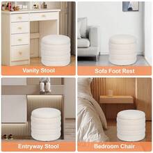 Modern Round Storage Ottoman Teddy Footrest Vanity Chair Stool Footstool Bedroom - White - View 5
