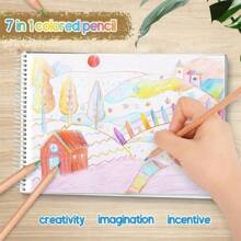 10pcs Colorful Pencil Set,Rainbow Pencil,Wooden Pencil,7 Colors In One Pencil. Suitable For Adults And Students To Create Hand-Drawn Artworks, Family Painting, Christmas Card Coloring, Diy Sketching Office, Back To School,