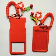 1pc Plain Color Card Holder, Macaron Colored Sliding Cover Plastic Material, Creative Hollow Five-Pointed Star Keychain Card Holder For School/Campus Card, Credit Card, ID Card, Bus Card, Gift For Friends, Suitable For Students,School Supplies,Back To School