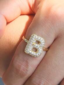 泡泡可爱26字母戒指女款气球镀金锆石A-Z字母开口可调节戒指美观婚礼珠宝礼物 - 字母戒指 - 查看 13