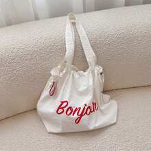 Korean Style New Arrival Letter Print Casual Drawstring Closure Fashion Student Shoulder Bag - Grey - View 7