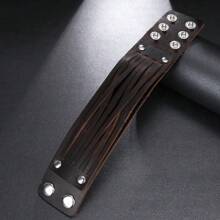 1pc Vintage Woven Adjustable Wide Leather Bracelet Suitable For Men's Daily Wear