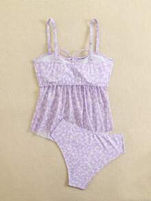 New Style European & American Cross-Border Sexy Ditsy Floral Bikini, Mesh Swimwear, Women Split Two Pieces Set, Slimming - Dusty Pink - View 3