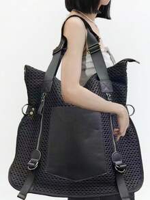 Túi đeo chéo Y2K nhiều ngăn có thiết kế nối, Túi đeo vai lưới lớn thời trang và giản dị, Thiết kế đinh tán cổ điển, Phong cách Hot Girl đường phố, Rất phù hợp để sử dụng hàng ngày và tụ tập. Đây là món quà hoàn hảo cho lễ hội, kỷ niệm hoặc sinh nhật - màu đen - Xem 2
