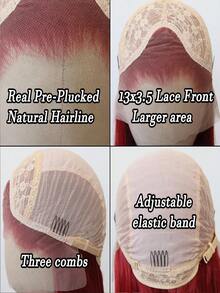 13x4 Rose Red Free Parting Straight Style 30 Inches Synthetic Lace Front Wig With Natural Look - Hot Pink - View 9