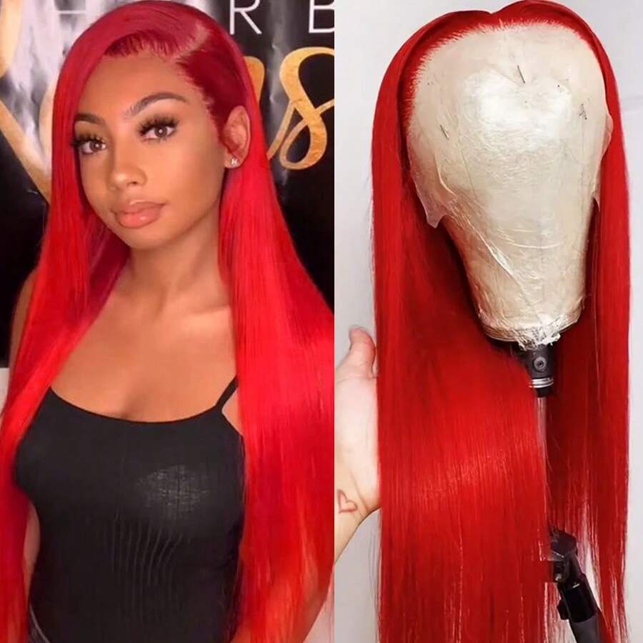 13X6 Platinum White Synthetic Lace Front Wigs 28 Inch Pre Plucked Long Straight Hair Wigs Glueless White Wigs Heat Resistant Fiber Hair Natural Halloween Wigs Platinum Blonde Lace Front Wigs For Women For Daily Christmas Party Cosplay Use - 紅色 - 查看 1