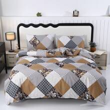 3pcs Printed Brushed Duvet Cover Set [Duvet Cover + 2 Pillowcases], No Sheet, No Filler, Popular Diagonal Striped, New Floral Design, Soft & Comfortable Material, Suitable For Bedroom, Hotel, Dorm, Apartment