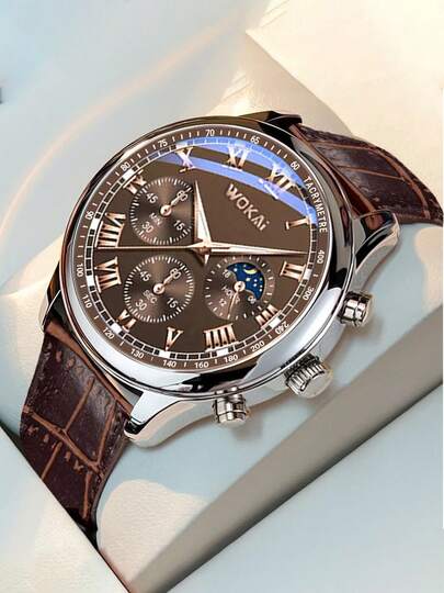 1pc Men's Business Quartz Wristwatch, Luxury Brand, Sports Watch With PU Leather Strap - Elegant & Comfortable Casual Watch, Suitable For Daily Wear, Birthday, Gift For Her, Anniversary, Year-End, Cyber Monday, Halloween And Other Holidays, No Gift Box