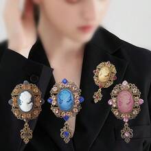 1pc Vintage Court Style Queen Beauty Hollow Design Brooch, Multi-Color - Multicolor - View 2