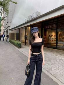 Áo thun dài tay cổ tròn có đệm mút, kiểu dáng ôm sát, màu đen, thích hợp mặc mùa hè, thời trang và tôn dáng. - màu đen - Xem 6