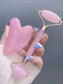 1pc Facial Beauty Massage Tool Set, With Roller Massager And Scraping Plate, For Body And Back, Pink/White Optional Home Bathroom Decor