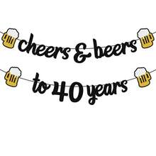 1 set Brindis por 18/20/30/40/50/60/70/80 años Banner con brillo negro para suministros y decoraciones de fiesta de cumpleaños o aniversario