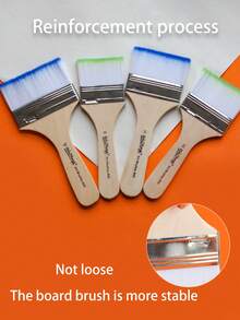 1pc/3pcs Nylon Wide Brush, Wooden Handle, Acrylic Canvas, Oil Painting Brush, Watercolor Brush, Art Stationery, Large Nylon Bristle Brush, Painting Brush, Painting Bristle Brush, Large Row Brush, School Art Painting, Doodle And Coloring Brush, Watercolor And Acrylic Oil Painting Nylon Row Brush, Painting Auxiliary Tools, Wall Painting Tools - Multicolor - View 3