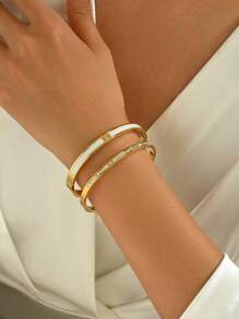 1 Stück/2 Stück Set mit goldenem Armband, mit einem modischen und luxuriösen diamantbesetzten Armband und einem stilsicheren und eleganten Nagelarmreifen aus Titanstahl, spiegelpoliert, vakuumbeschichtet, nicht leicht verblassend, modischer Klassiker-Stil, geeignet für den täglichen Gebrauch
